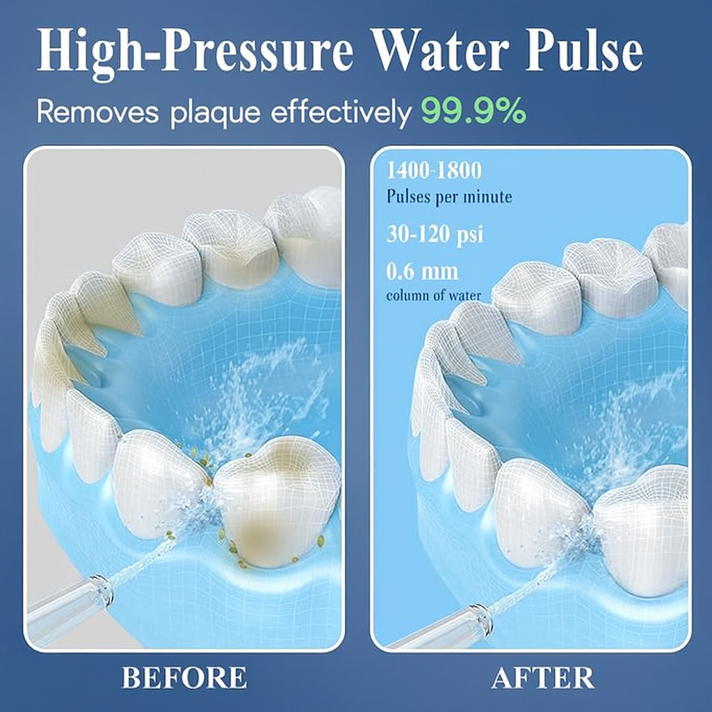 SURFOU Dental Water Jet – 5 Modes, 7 Tips, USB-C Rechargeable, 300ml Tank, Waterproof